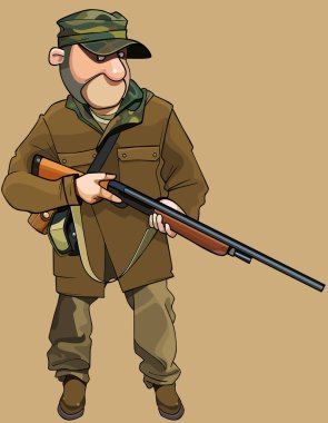 çizgi film erkek avcı onun elinde silahla