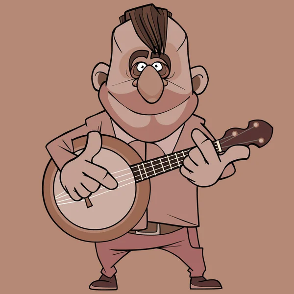 漫画の面白い男性ミュージシャン再生バンジョーを笑顔 — ストックベクタ