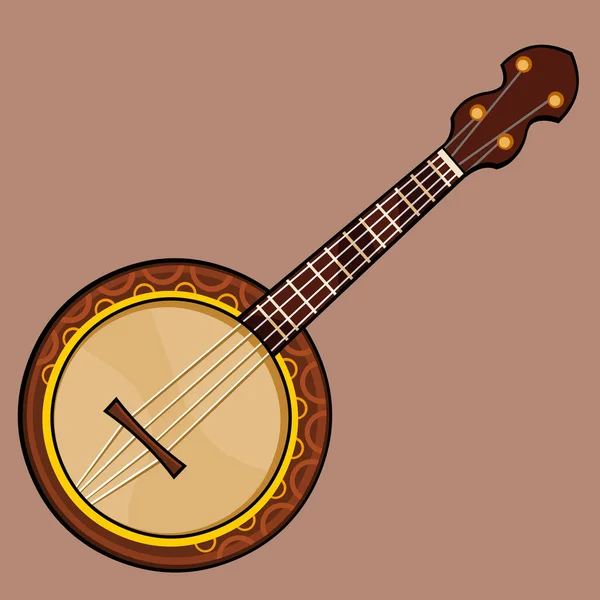 Desenhado folk musical cordas arrancado instrumento banjo marrom — Vetor de Stock