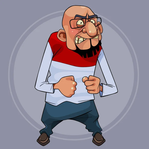 Personaje de dibujos animados un hombre barbudo apretó los puños con ira — Archivo Imágenes Vectoriales