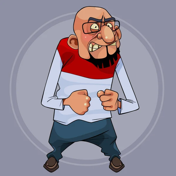 Cartoon character a bearded man clenched his fists in anger — Stock Vector