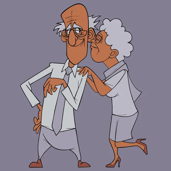 Dibujos animados feliz abuela en amor abraza a un abuelo satisfecho — Vector de stock