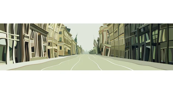 Rua cidade desenhada das curvas de casas de desenhos animados —  Vetores de Stock