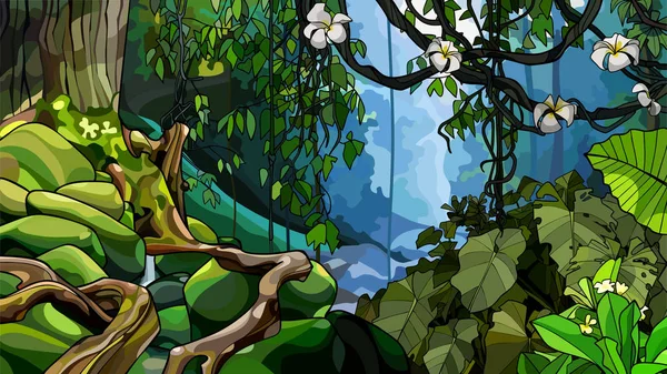 Υπόβαθρο του αδιάβατο ζούγκλα με τροπικά φυτά — Διανυσματικό Αρχείο