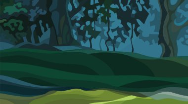 knolls ile karikatür soyut yoğun yaz ormanı arka plan