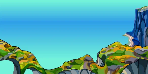 Sfondo cartone animato della riva rocciosa del mare blu senza fine — Vettoriale Stock