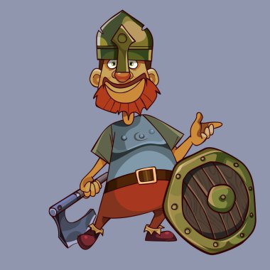 balta ve kalkan ile şövalye zırh karikatür gülümseyen adam