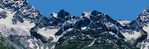 Fundo panorâmico desenhado de picos de montanha nevada — Vetor de Stock