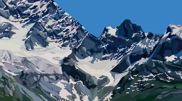Picos de montanha fundo com neve em um dia claro — Vetor de Stock
