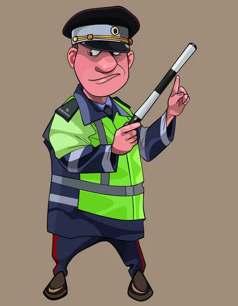 elinde değnek ile trafik müfettişi giysilerkarikatür adam