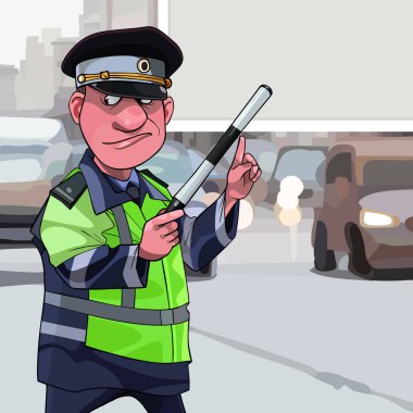 karikatür erkek trafik müfettişi boş bir reklam panosu bir parçası parmak işaret