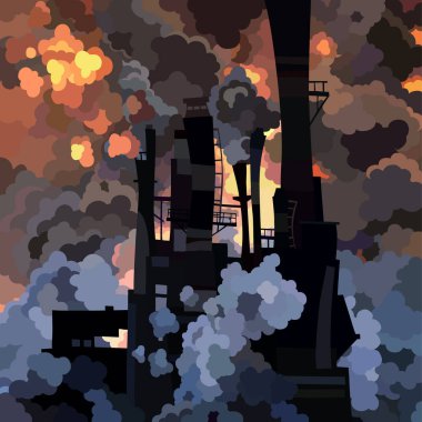 duman bulutları borular ile karikatür endüstriyel bina