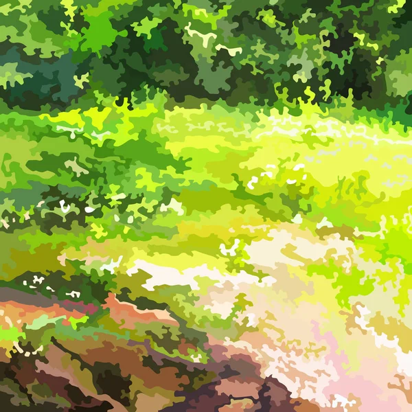 Abstrakter Hintergrund einer sonnigen grünen Wiese im Wald — Stockvektor