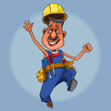 bir kask karikatür erkek inşaat işçisi atlar ve dalgalar bir el