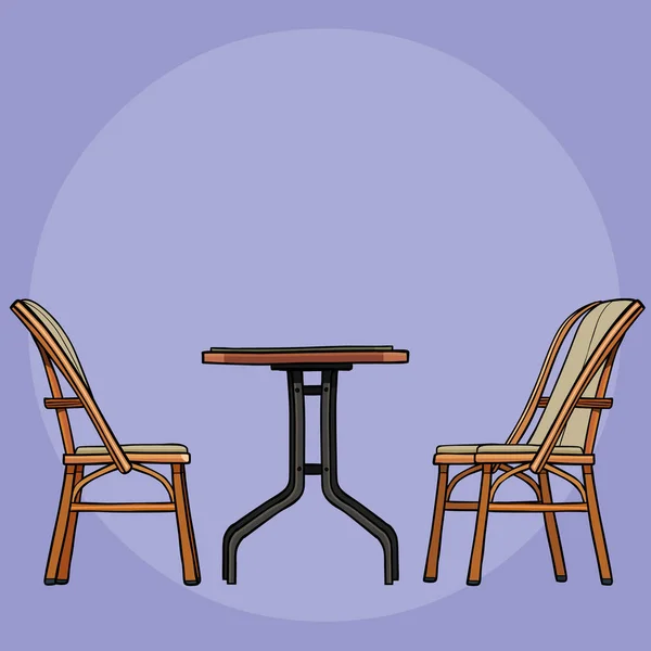 Ritat soffbord med två stolar på lila bakgrund — Stock vektor