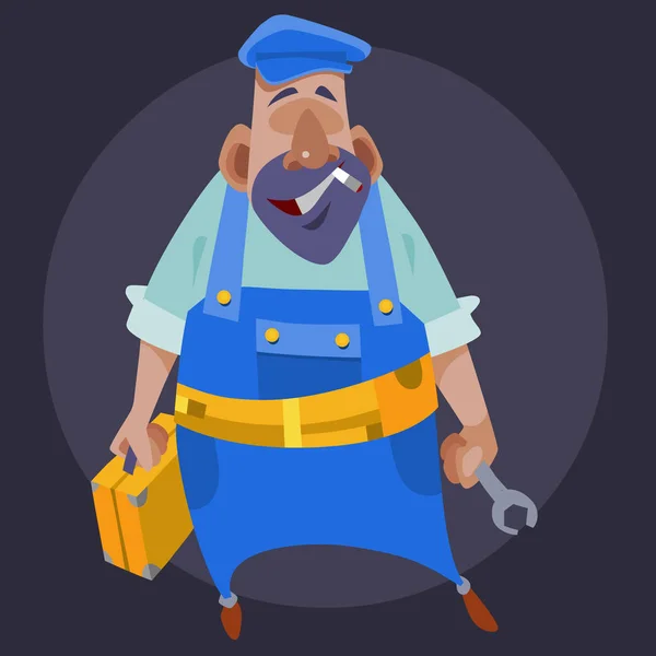 Kartun laki-laki tukang ledeng dengan alat di tangannya - Stok Vektor