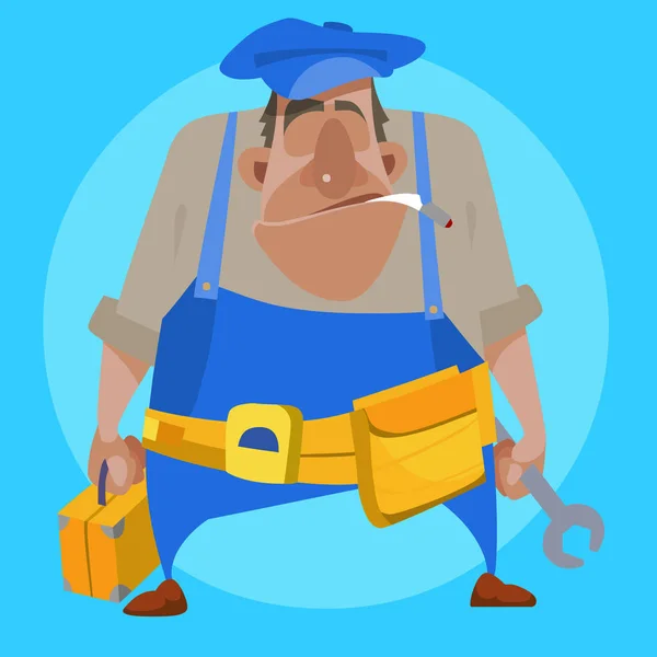 Cartoon man in slotenmaker uniform met tools — Stockvector