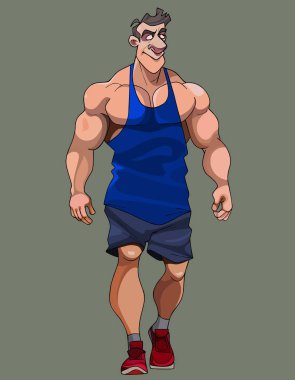 spor karikatür kaslı erkek vücut geliştirmeci adımlar