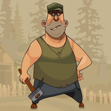 karikatür adam elinde bir çekiç ile duruyor