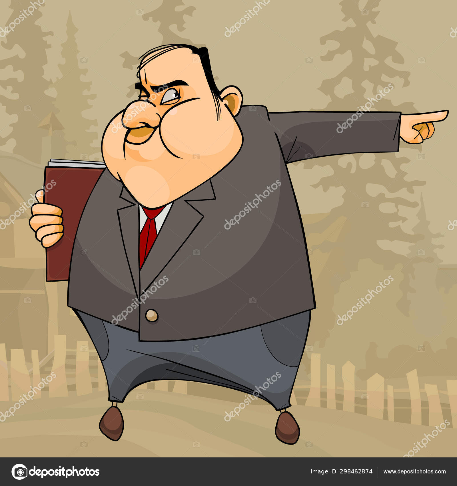 Cartoon fat man in a suit and a book angrily points his hand Stock Vector  Image by ©Westamult #298462874