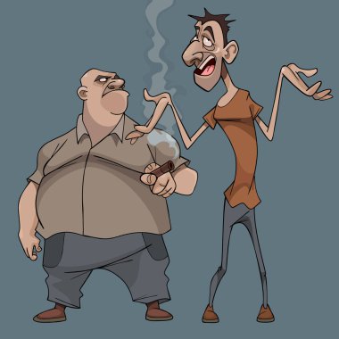 puro ile karikatür adam öfkeyle rakibine bakar
