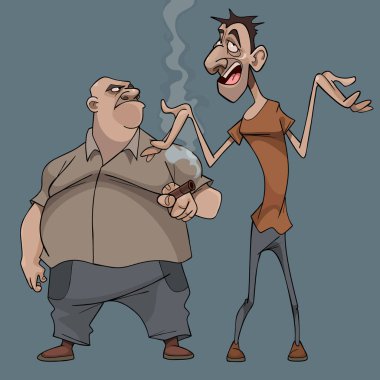 cartoon man with cigar angrily looks at his opponent clipart