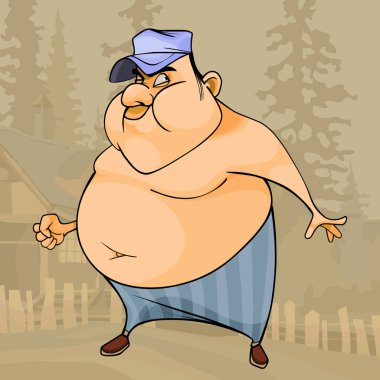 karikatür şişman büyük karınlı ve arsız adam kurnazca görünüyor