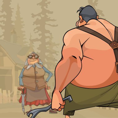 büyük bir adama karşı çatışma karikatürize köy büyükanne