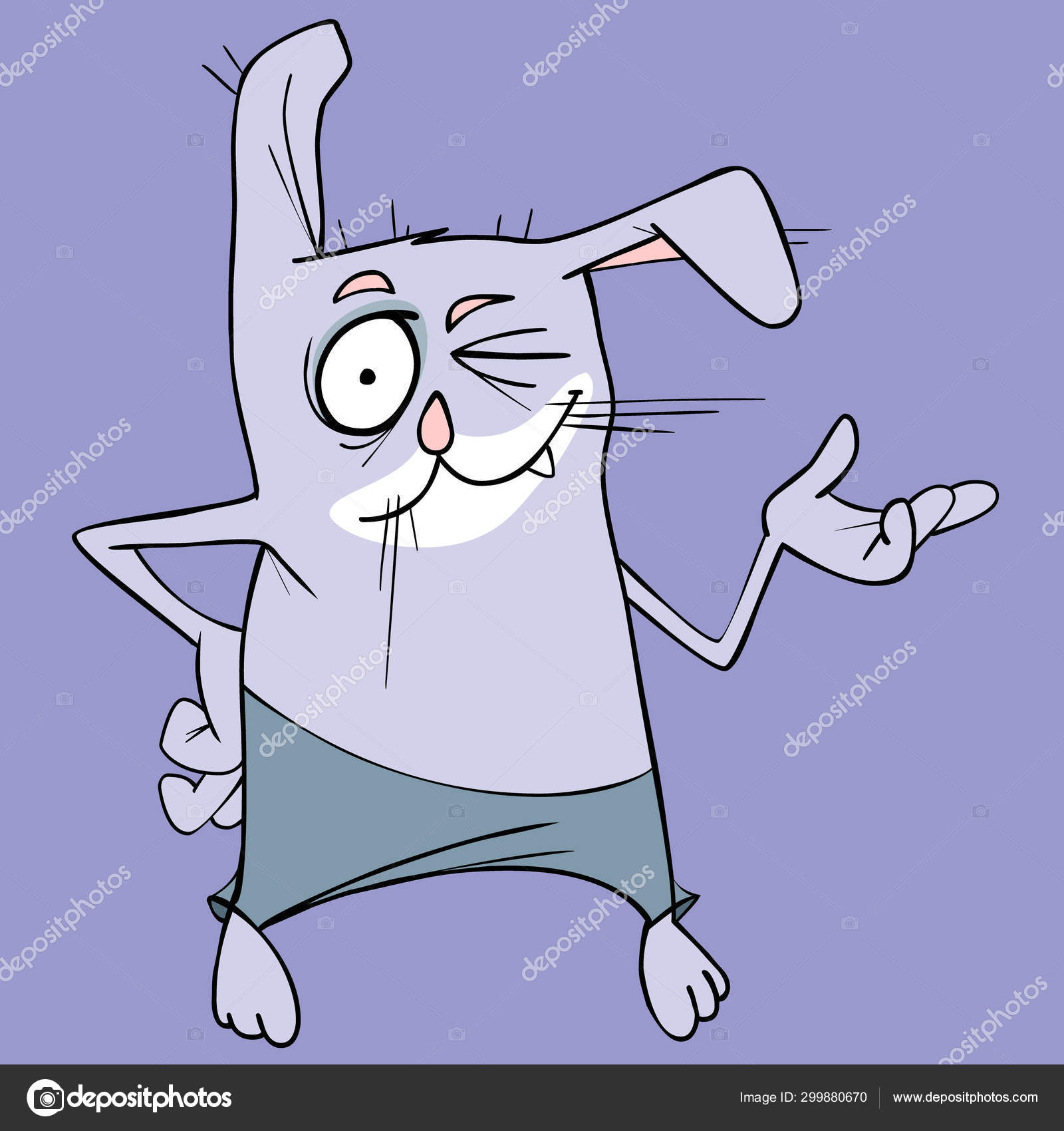 Rar blunkende grå hare i bukse viser pote stockvektor © Westamult #299880670, image size:1600x1700