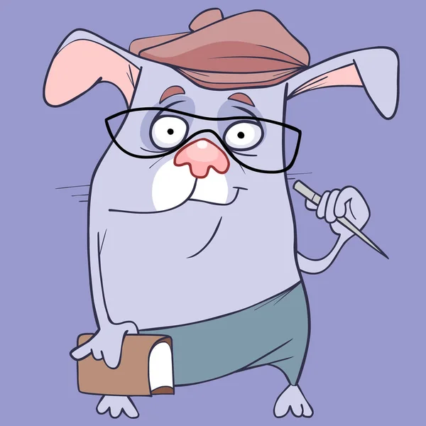Смешной умный мультяшный серый заяц в очках и кепке — стоковый вектор