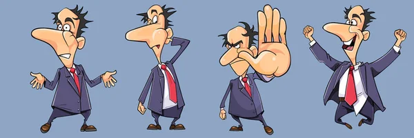 Set van Cartoon zakenman mannen in pak met stropdas met emoties — Stockvector