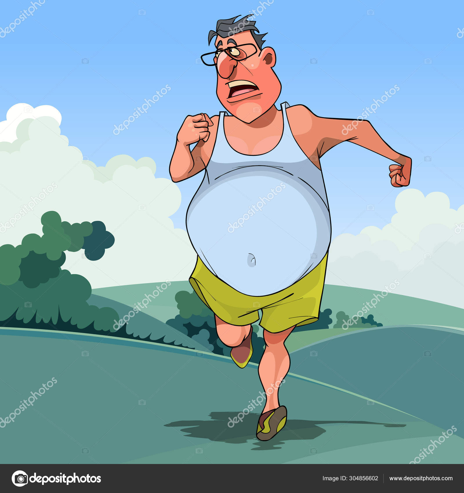 Cartoon fat man is jogging in the summer on the nature Stock Vector Image by ©Westamult #304856602 Cartoon fat man is jogging in the summer on the nature Stock Vector Image by ©Westamult #304856602