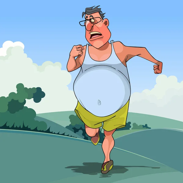 Cartoon Fat Man jest jogging w lecie na charakter — Wektor stockowy