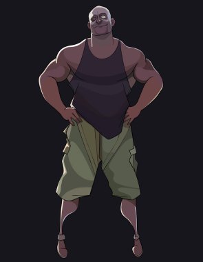 karikatürize gülümseyen ve kaslı erkek vücut geliştirmeci göz kırpma