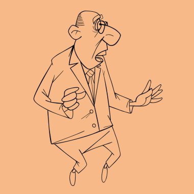 kravat ile takım elbiseli karikatür korkmuş adam kroki
