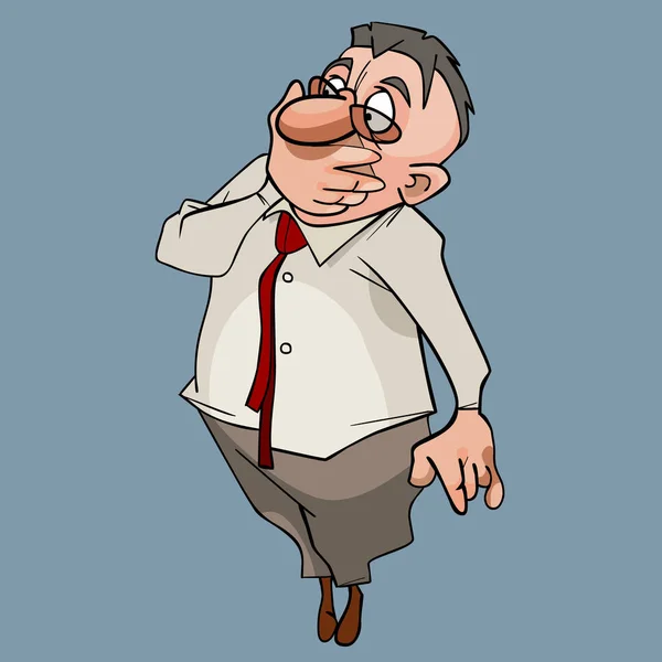 Cartoon man in schrik bedekt zijn mond met zijn hand — Stockvector