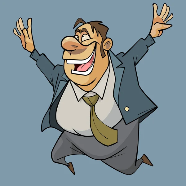 Καρτούν άνθρωπος σε κοστούμι με γραβάτα άλμα για τη χαρά — Διανυσματικό Αρχείο