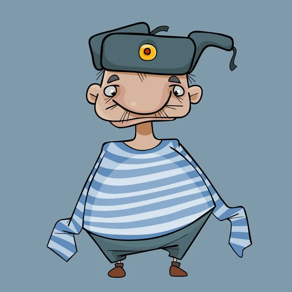 Lustige Comicfigur in Weste und Hut mit Ohrenklappen — Stockvektor