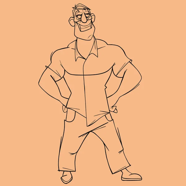 Schiță de personaj de desene animate om cu umăr larg — Vector de stoc