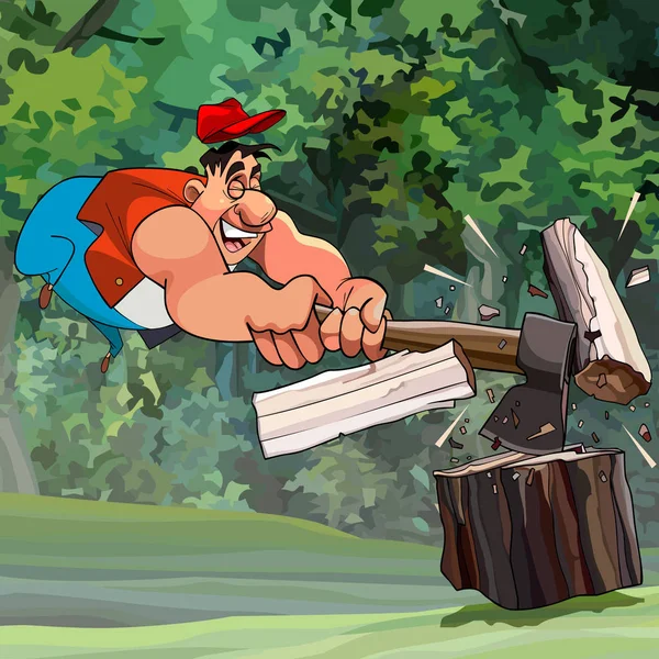 Drewno kreskówka krojenia mężczyzna w lesie — Wektor stockowy