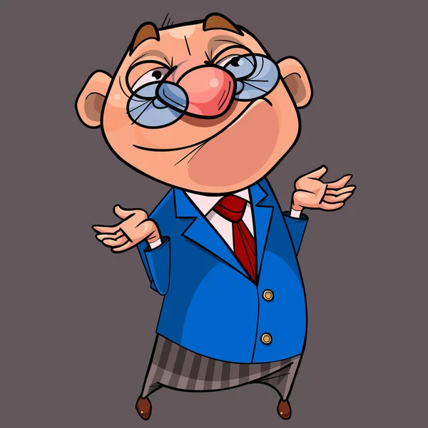 Cartoon man in suit with tie and eyeglasses smirks and shrugs — Stock Vector