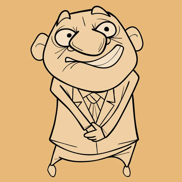 Croquis dessin animé timide heureux homme en costume regardant ingratifiant — Image vectorielle