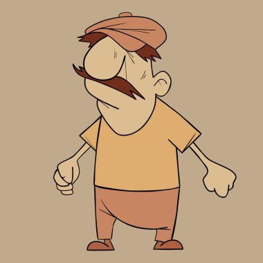 Çizgi filmdeki kızgın bıyıklı adam yumruklarını sıktı.