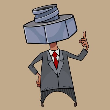 Kafası yerine cıvatalı kravatı olan takım elbiseli bir adam.