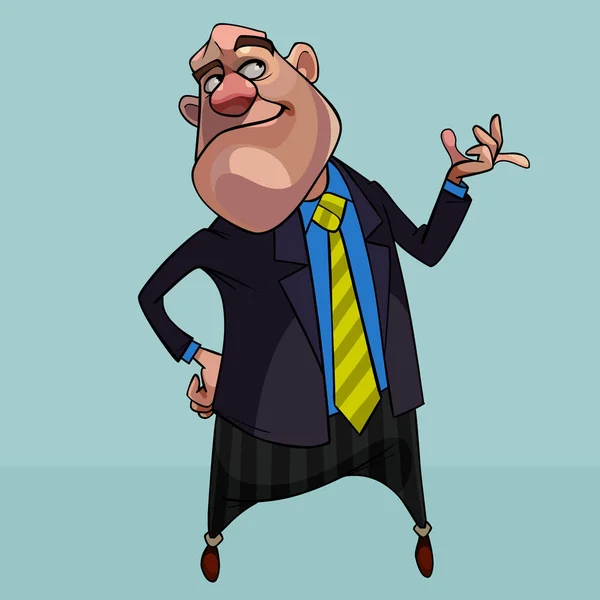 Cartoon grote man in een pak met een stropdas demonstratief nadenken — Stockvector