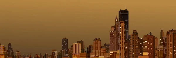 Sfondo panoramico della città serale con grattacieli — Vettoriale Stock