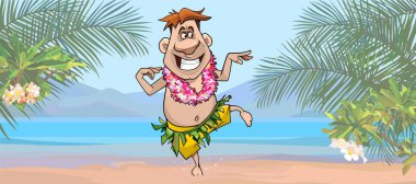 Çizgi film turisti Hawaii sahilinde eğleniyor.