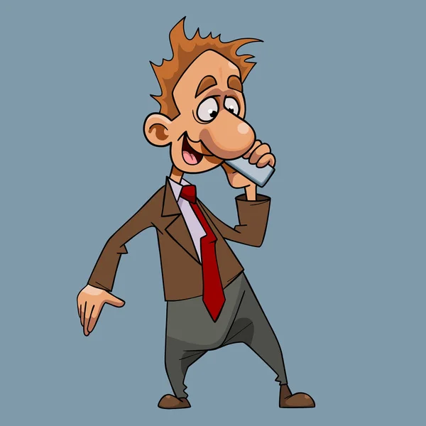 Dibujos animados hombre alegre en un traje con una corbata hablando por teléfono — Archivo Imágenes Vectoriales