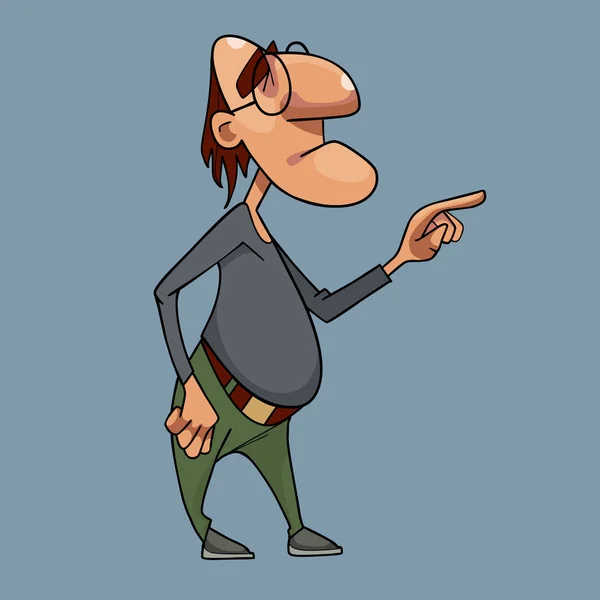 Cartoon pensive man in bril staat componeert en telt — Stockvector