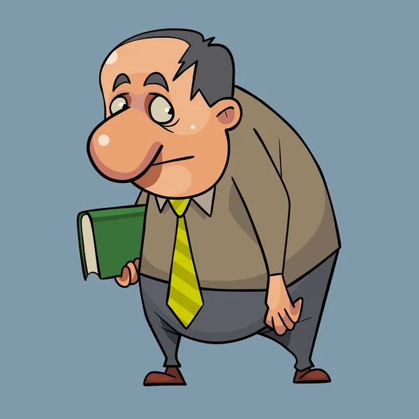 Kreslený smutný vyděšený muž stojící s knihou v ruce — Stockový vektor